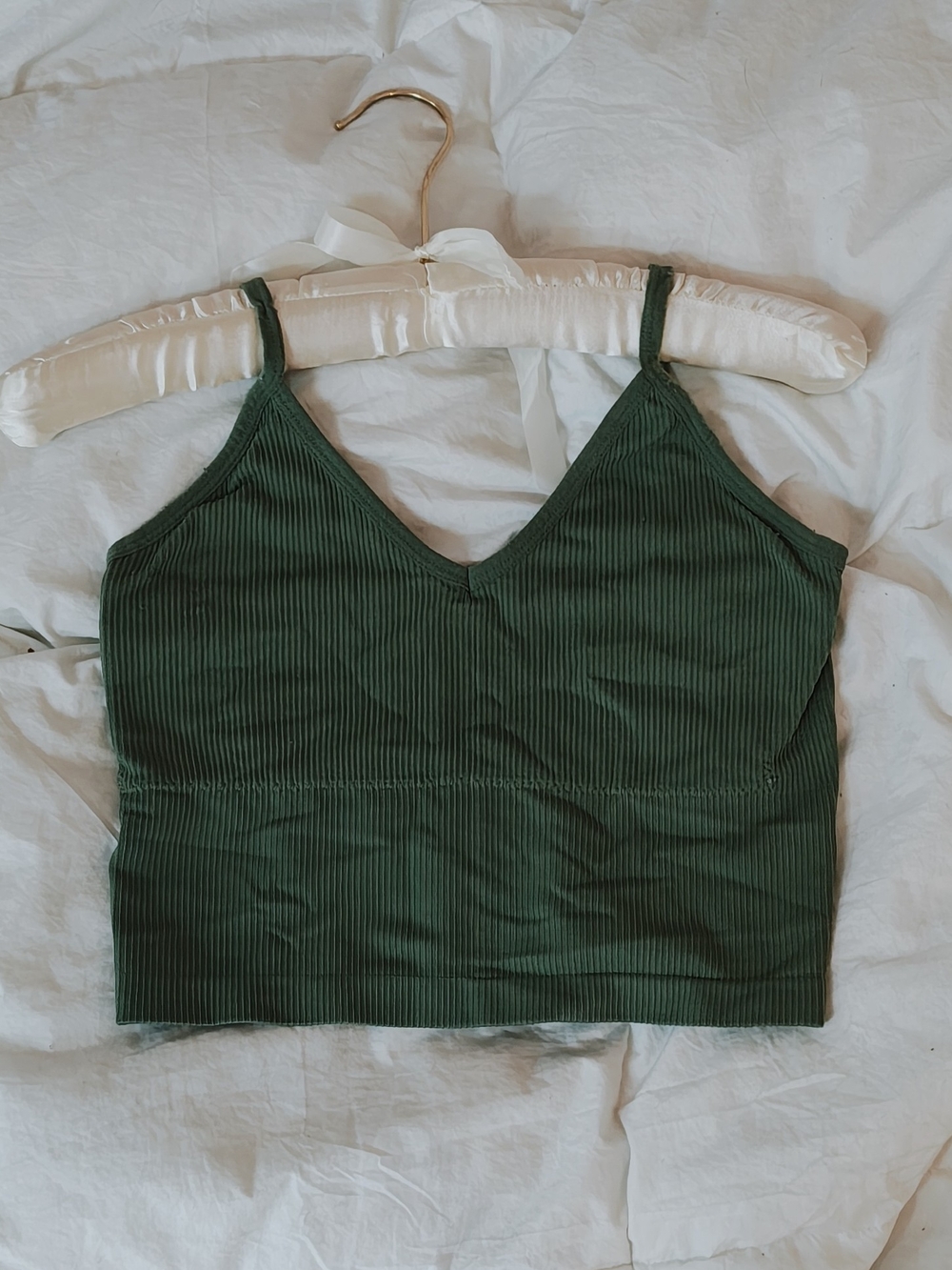 Source Unknown Olive Green Ribbed V‑Neck Cami
